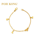 POH KONG 916/22K Yellow Gold Ribbon and Dangling Heart Charm Bracelet