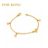 POH KONG 916/22K Yellow Gold Ribbon and Dangling Heart Charm Bracelet
