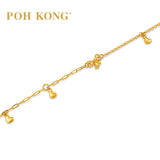 POH KONG 916/22K Yellow Gold Ribbon and Dangling Heart Charm Bracelet