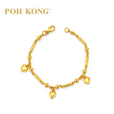POH KONG 916/22K Yellow Gold Tube and Heart Shape Bead Link Bracelet