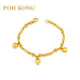 POH KONG 916/22K Yellow Gold Tube and Heart Shape Bead Link Bracelet