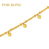 POH KONG 916/22K Yellow Gold Tube and Heart Shape Bead Link Bracelet
