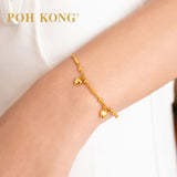 POH KONG 916/22K Yellow Gold Tube and Heart Shape Bead Link Bracelet