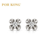 POH KONG 375/9K White Gold With Four Petal Diamond Blossom Stud Earrings