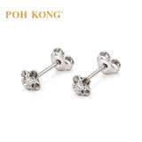 POH KONG 375/9K White Gold With Four Petal Diamond Blossom Stud Earrings