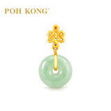 POH KONG 750/18K Yellow Gold Eternal Knot Jade Donut Pendant