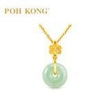 POH KONG 750/18K Yellow Gold Eternal Knot Jade Donut Pendant