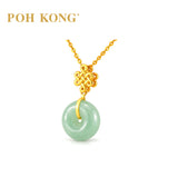 POH KONG 750/18K Yellow Gold Eternal Knot Jade Donut Pendant