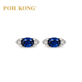 POH KONG 750/18K White Gold Royal Blue Sapphire With Diamond Stud Earrings