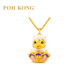 POH KONG 999.9/24K Yellow Gold White Flocked Horse With Enamel Cloud Treasure Pendant
