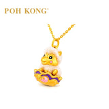 POH KONG 999.9/24K Yellow Gold White Flocked Horse With Enamel Cloud Treasure Pendant