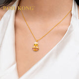 POH KONG 999.9/24K Yellow Gold White Flocked Horse With Enamel Cloud Treasure Pendant