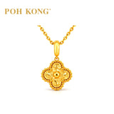 POH KONG 916/22K Yellow Gold Four-Leaf Beaded-Edge Clover Pendant