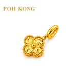 POH KONG 916/22K Yellow Gold Four-Leaf Beaded-Edge Clover Pendant