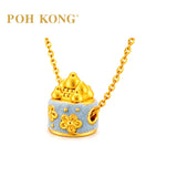 POH KONG 999.9/24K Yellow Gold Blue Flocked With Floral Castle Charm