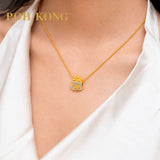 POH KONG 999.9/24K Yellow Gold Blue Flocked With Floral Castle Charm