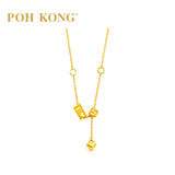POH KONG 916/22K Yellow Gold 3D Cube 'I love U' Charm Necklace