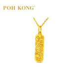 POH KONG 916/22K Yellow Gold Multi-Blessing Rounded Rectangle Bar Pendant