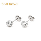 POH KONG 375/9K White Gold Diamond-Cut Round Shape Stud Earrings