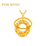 POH KONG 916/22K Yellow Gold Tranz Interlocking Textured Circle Pendant