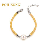 POH KONG 925 Silver Pearl With Gold Color Mesh Tube Bracelet