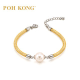 POH KONG 925 Silver Pearl With Gold Color Mesh Tube Bracelet