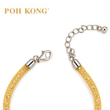 POH KONG 925 Silver Pearl With Gold Color Mesh Tube Bracelet