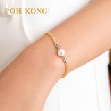 POH KONG 925 Silver Pearl With Gold Color Mesh Tube Bracelet
