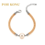 POH KONG 925 Silver Pearl With Rose Gold Color Mesh Tube Bracelet