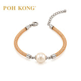 POH KONG 925 Silver Pearl With Rose Gold Color Mesh Tube Bracelet