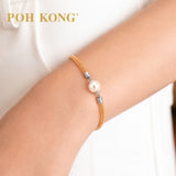 POH KONG 925 Silver Pearl With Rose Gold Color Mesh Tube Bracelet