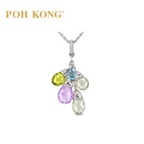 POH KONG 750/18K White Gold Multi-Color Teardrop Sapphires with Diamonds Pendant