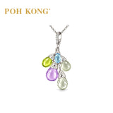 POH KONG 750/18K White Gold Multi-Color Teardrop Sapphires with Diamonds Pendant