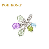POH KONG 750/18K White Gold Multi-Color Teardrop Sapphires with Diamonds Pendant