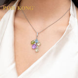 POH KONG 750/18K White Gold Multi-Color Teardrop Sapphires with Diamonds Pendant