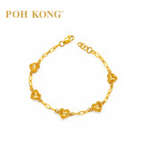 POH KONG 916/22K Yellow Gold Shining Five Heart Shape Bracelet