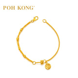 POH KONG 916/22K Yellow Gold Textured Bead With "Fu" Character Charm Bracelet