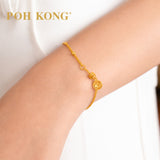 POH KONG 916/22K Yellow Gold Textured Bead With "Fu" Character Charm Bracelet
