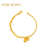 POH KONG 916/22K Yellow Gold Double Heart Charm With Multi-Strand Circle Link Bracelet