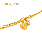 POH KONG 916/22K Yellow Gold Double Heart Charm With Multi-Strand Circle Link Bracelet