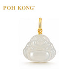 POH KONG 750/18K Yellow Gold Jade Laughing Buddha Pendant_PS05AJCB