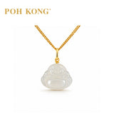 POH KONG 750/18K Yellow Gold Jade Laughing Buddha Pendant_PS05AJCB