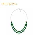 POH KONG 750/18K WHITE GOLD JADE A WITH PEARL DIAMOND NECKLACE
