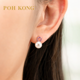 POH KONG 750/18K Rose Gold Eternal Glow Pearl with Colour Stone Stud Earring