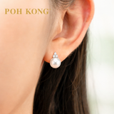 POH KONG 750/18K White Gold Elegant Whisper Pearl with Diamond Stud Earring
