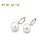 POH KONG 750/18K White Gold Elegance Pearl with Diamond Clip Earring