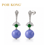 POH KONG 750/18K WHITE GOLD LAVENDAR JADE A WITH DIAMOND EARRINGS