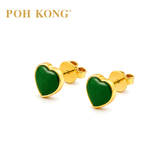 POH KONG 835/20K Yellow Gold Heart Jade Earrings