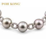 POH KONG 750/18K WHITE GOLD TAHITI PEARL WITH DIAMOND NECKLACE