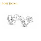 POH KONG 750/18K White Gold D'First Lustrous Heart Diamonds Earrings
